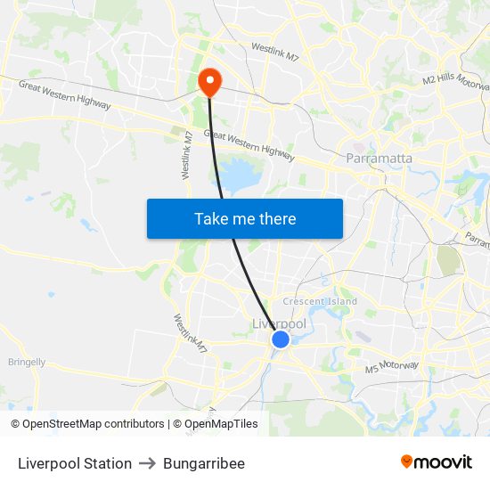 Liverpool Station to Bungarribee map