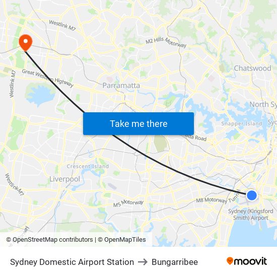 Sydney Domestic Airport Station to Bungarribee map