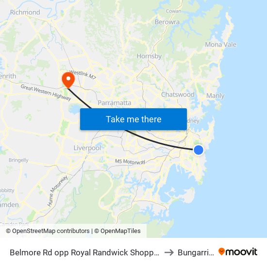 Belmore Rd opp Royal Randwick Shopping Centre to Bungarribee map