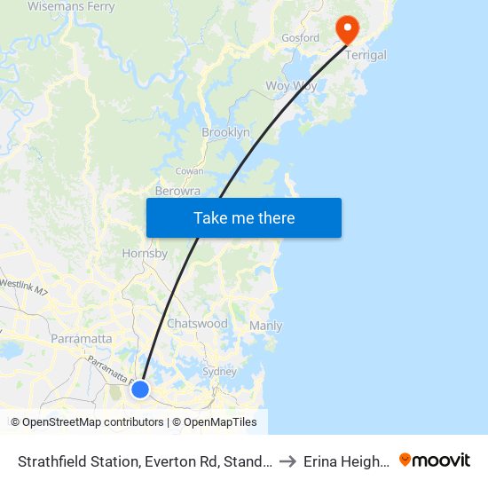 Strathfield Station, Everton Rd, Stand B to Erina Heights map