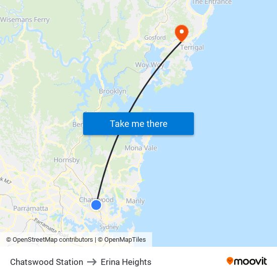 Chatswood Station to Erina Heights map