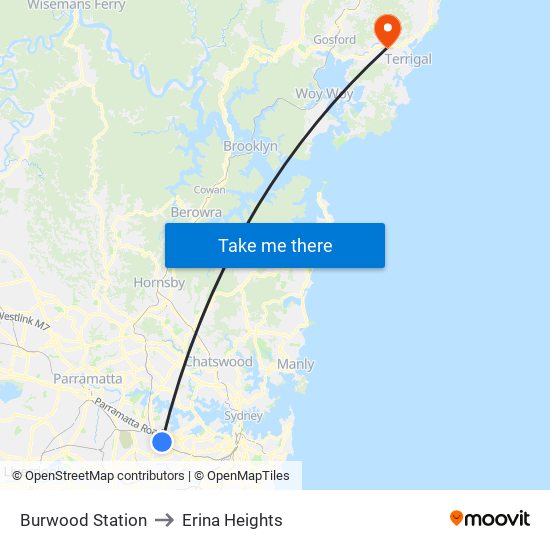 Burwood Station to Erina Heights map