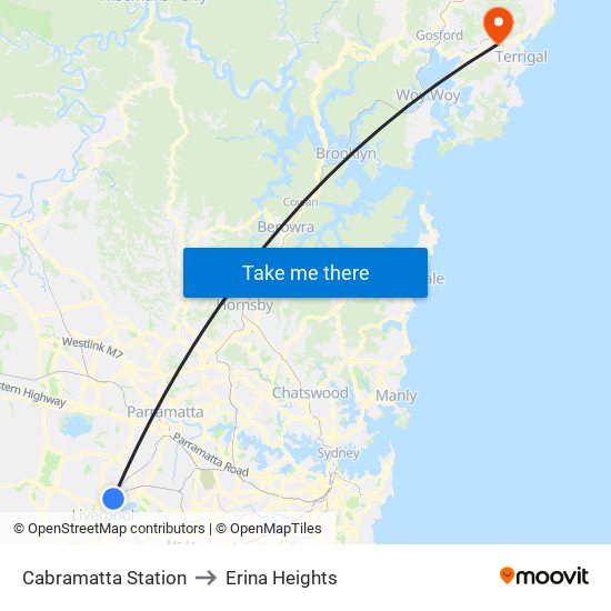 Cabramatta Station to Erina Heights map