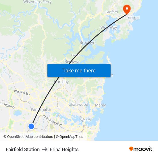 Fairfield Station to Erina Heights map