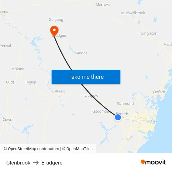 Glenbrook to Erudgere map