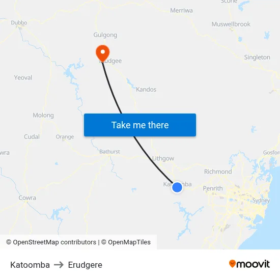 Katoomba to Erudgere map