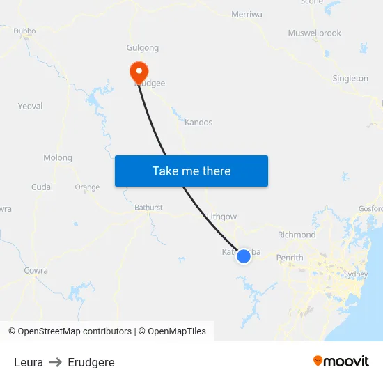 Leura to Erudgere map