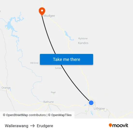 Wallerawang to Erudgere map