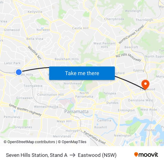 Seven Hills Station, Stand A to Eastwood (NSW) map