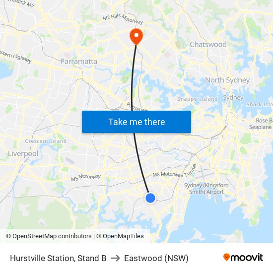 Hurstville Station, Stand B to Eastwood (NSW) map