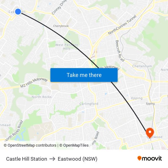 Castle Hill Station to Eastwood (NSW) map