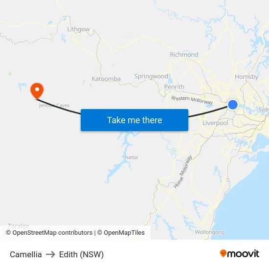 Camellia to Edith (NSW) map