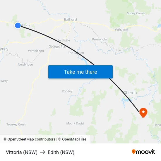 Vittoria (NSW) to Edith (NSW) map