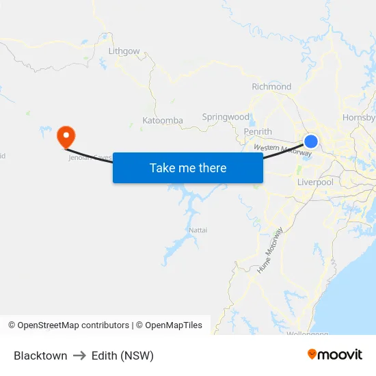 Blacktown to Edith (NSW) map