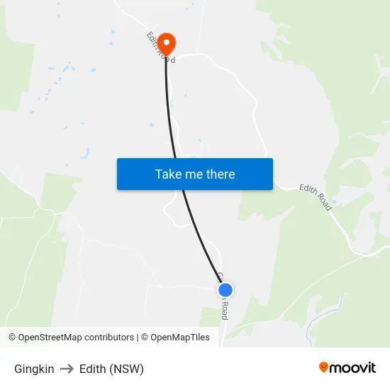 Gingkin to Edith (NSW) map