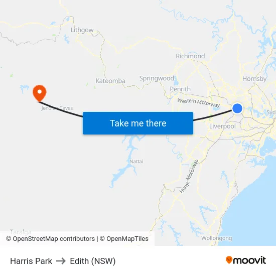 Harris Park to Edith (NSW) map