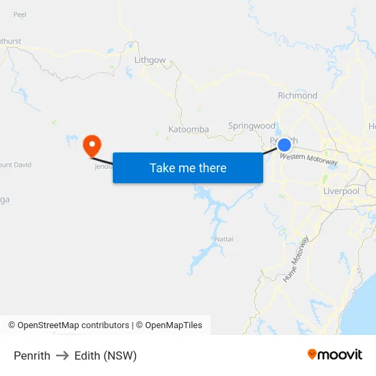 Penrith to Edith (NSW) map