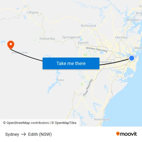 Sydney to Edith (NSW) map