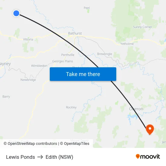 Lewis Ponds to Edith (NSW) map