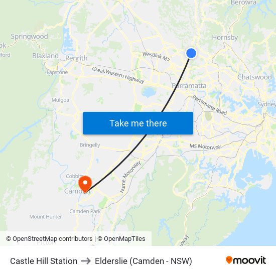 Castle Hill Station to Elderslie (Camden - NSW) map