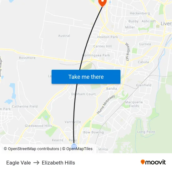Eagle Vale to Elizabeth Hills map