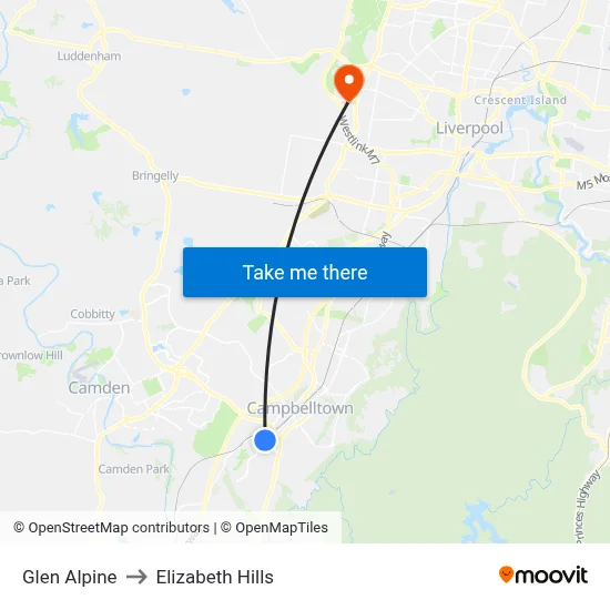 Glen Alpine to Elizabeth Hills map