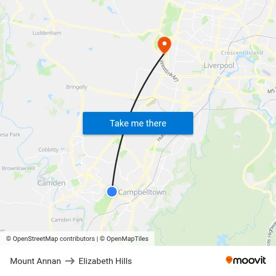 Mount Annan to Elizabeth Hills map