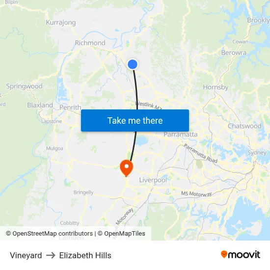 Vineyard to Elizabeth Hills map