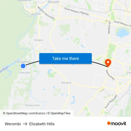 Werombi to Elizabeth Hills map