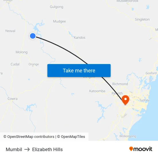 Mumbil to Elizabeth Hills map