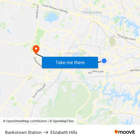 Bankstown Station to Elizabeth Hills map