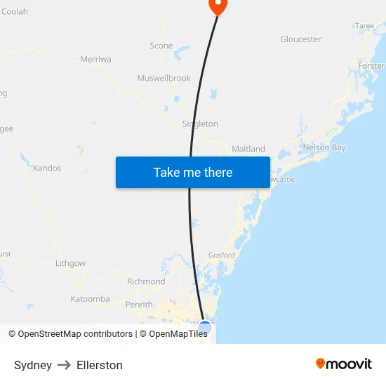 Sydney to Ellerston map
