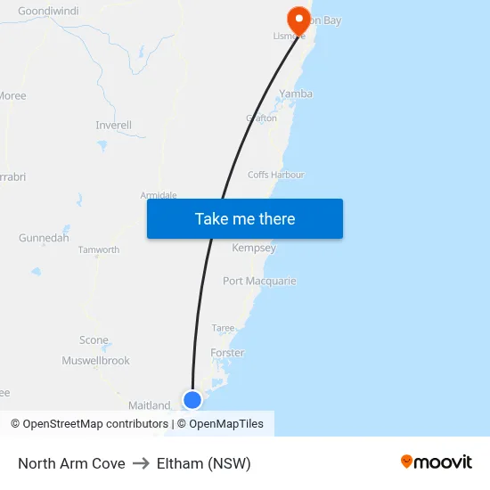 North Arm Cove to Eltham (NSW) map