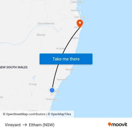 Vineyard to Eltham (NSW) map