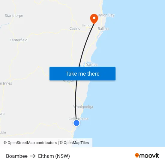 Boambee to Eltham (NSW) map