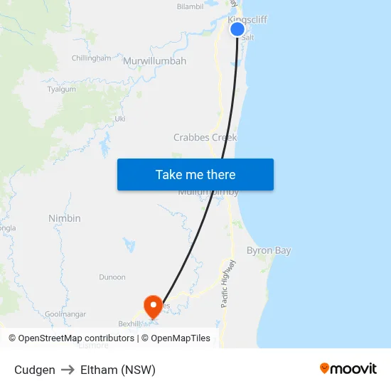 Cudgen to Eltham (NSW) map