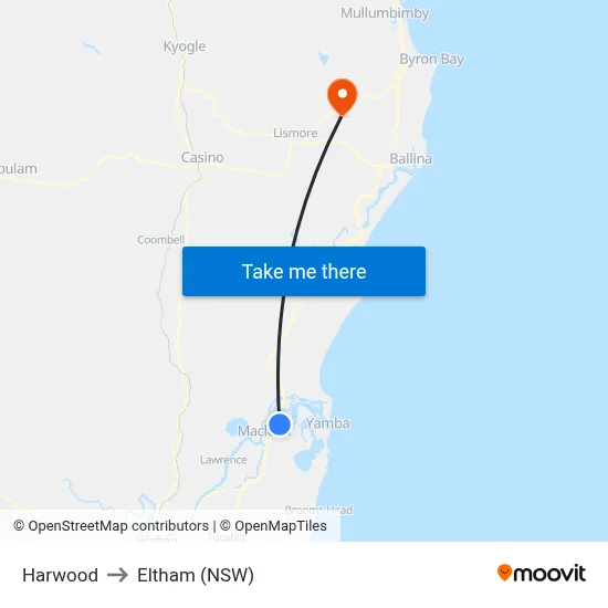 Harwood to Eltham (NSW) map