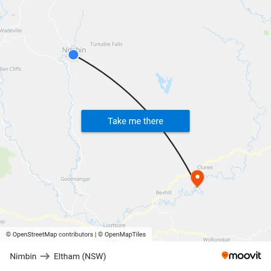 Nimbin to Eltham (NSW) map