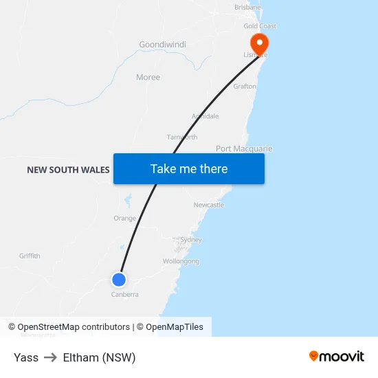 Yass to Eltham (NSW) map