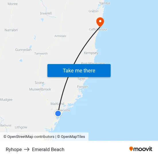 Ryhope to Emerald Beach map