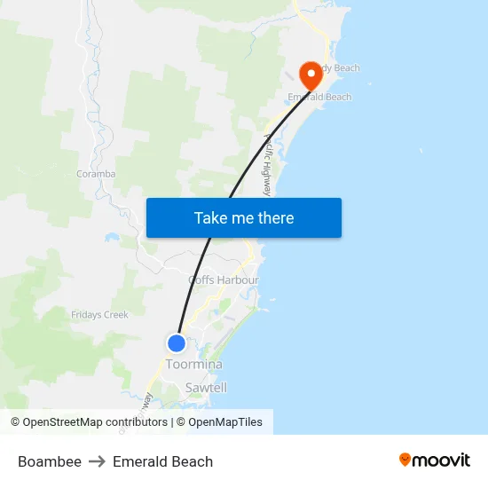 Boambee to Emerald Beach map
