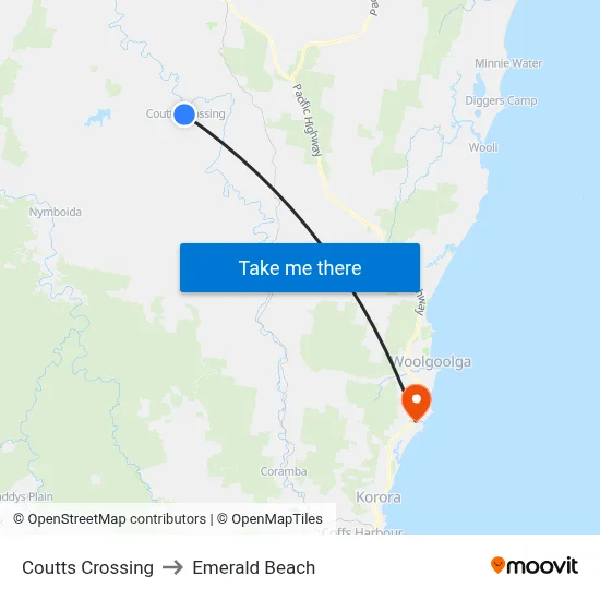 Coutts Crossing to Emerald Beach map