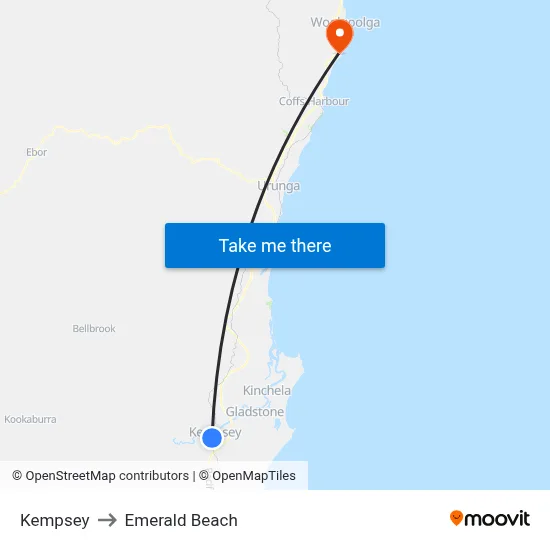 Kempsey to Emerald Beach map