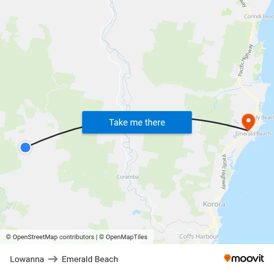 Lowanna to Emerald Beach map