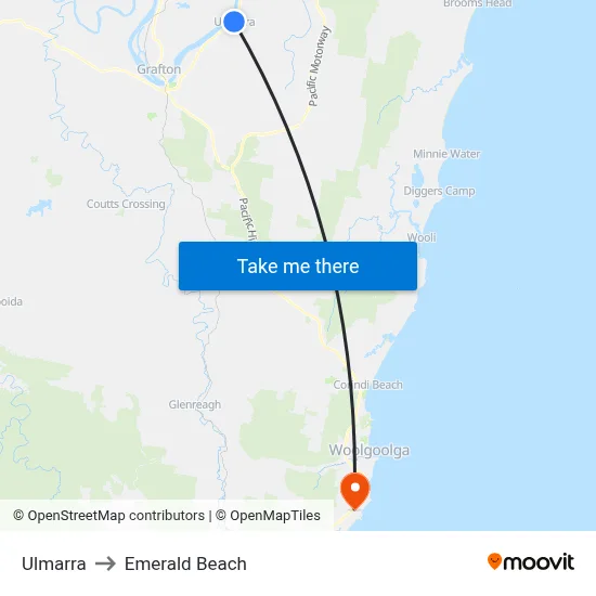 Ulmarra to Emerald Beach map