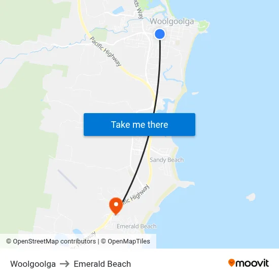 Woolgoolga to Emerald Beach map