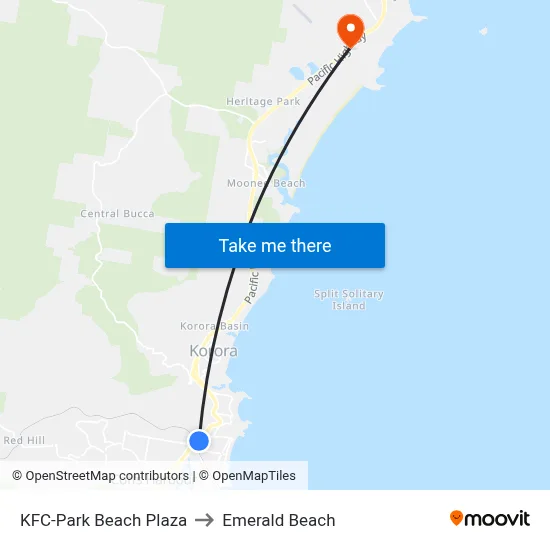 KFC-Park Beach Plaza to Emerald Beach map