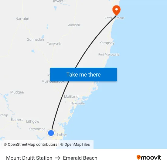 Mount Druitt Station to Emerald Beach map
