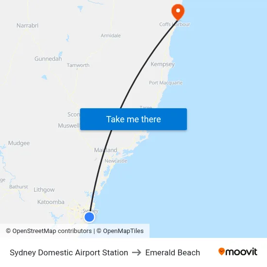 Sydney Domestic Airport Station to Emerald Beach map