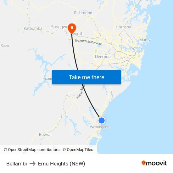 Bellambi to Emu Heights (NSW) map